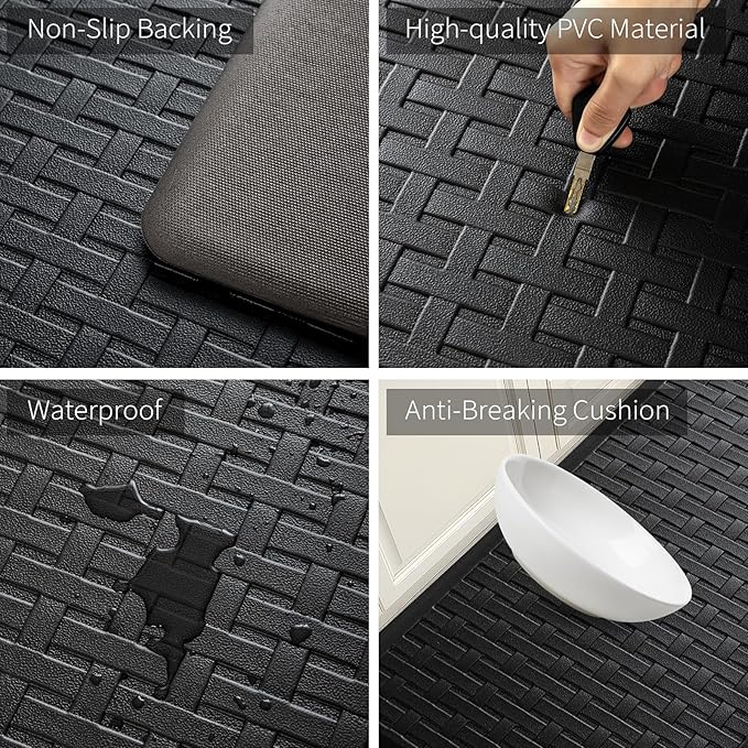2PCS UKISS Kitchen Rugs, Cushioned Anti Fatigue Kitchen Mats for Floor, Waterproof Kitchen Rug，Non-Slip Comfort Standing Mat for Kitchen (Black, 17.3"x28"+17.3"x28")