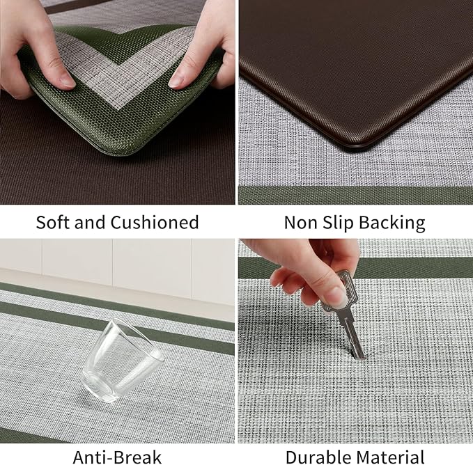 Mattitude Kitchen Mats Set of 2 Cushioned Rugs 0.47 inch Thick Anti-Fatigue Mats for Kitchen Floor,Waterproof Non-Slip Mats and Rugs Set for Office,Floor,Laundry 17.3"×29"+17.3"×59",Green
