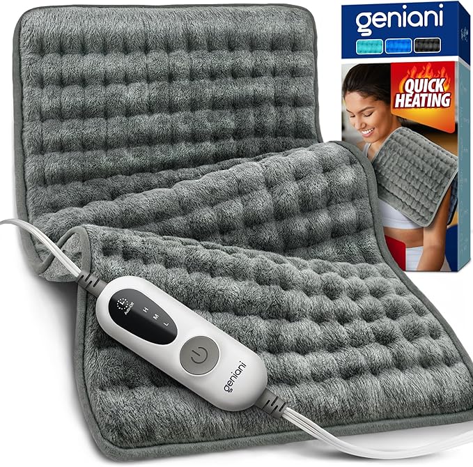 GENIANI Electric Heating Pad for Back Pain & Cramps Relief, Electric Throw, Auto Shut Off, Machine Washable, Moist Heat Pad for Neck & Shoulder - Mother’s Day Gifts, Extra Large 24x12
