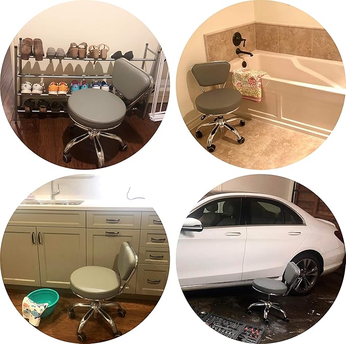MAYAKOBA Salon Nail Pedicure Stool Pedicure Chair Dayton Grey Pneumatic, Adjustable, Rolling Salon Furniture & Equipment