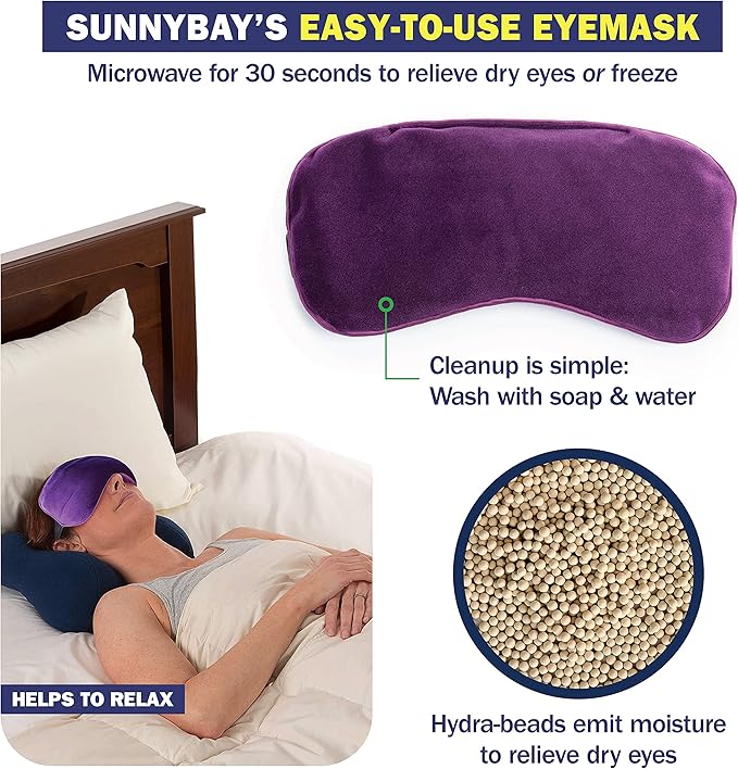 SunnyBay Microwavable Heated Eye Mask for Dry Eyes, Moist Cold and Warm Compress with Elastic Strap and Unscented Hydra Bead Filling, Washable Soft Plush Material, 8 x 4.3 Inches, Pack of 2