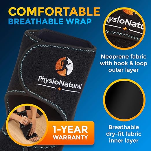 PhysioNatural Foot & Ankle Ice Wrap with 2 Cold Gel Packs – Great for Sprained Ankle, Achilles Tendon Injuries, Plantar Fasciitis, Bursitis & Sore Feet – Cold Therapy Pain Relief (XS-XL)