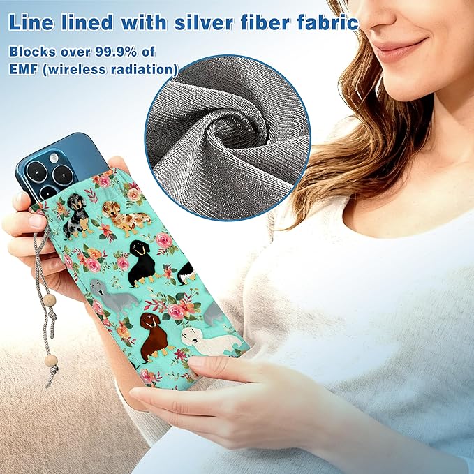EMF Shield Sleeve for Cell Phone Reduce Signal Anti-EMP Pouch Against Radiation, EMF, 5G, RFID Blocking 4x8 Inch Dog-Green Phone Sleeve Bags