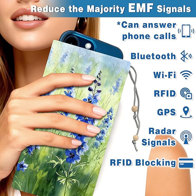 EMF Shield Sleeve for Cell Phone Reduce Signal Anti-EMP Pouch Against Radiation, EMF, 5G, RFID Blocking 4x8 Inch Lavender Phone Sleeve Bags