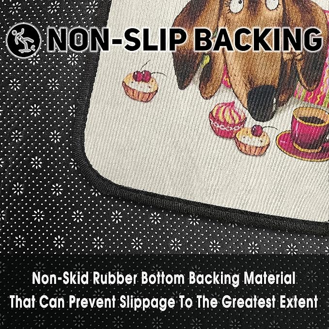 Dachshund Kitchen Rugs 2 Piece Set for Dog Floor Mat, Non Skid Washable Absorbent Microfiber Dachshund Kitchen Mat for in Front of Sink for Standing for Home Dog Kitchen Decor 17"X30"+17"X47"