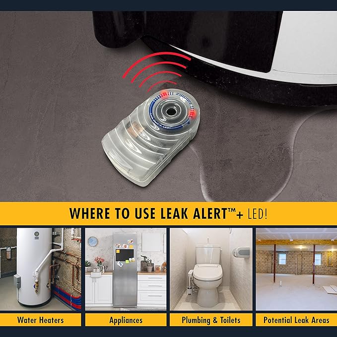 Zircon Leak Alert + LED! Water Leak Detector & Flood Sensor Alarm/Water Leak Sensor with Dual Leak Alarms 90Db Audio + Flashing LED Lights/Battery Powered (2 Pack) Batteries Not Included, (72314)
