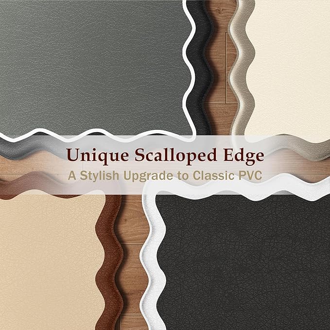 Scalloped Kitchen Mats Rugs Sets of 2 Cushioned Anti Fatigue Floor Mat Waterproof Kitchen Rugs Non Slip Foam Comfort Standing Mat for Sink Laundry, Khaki