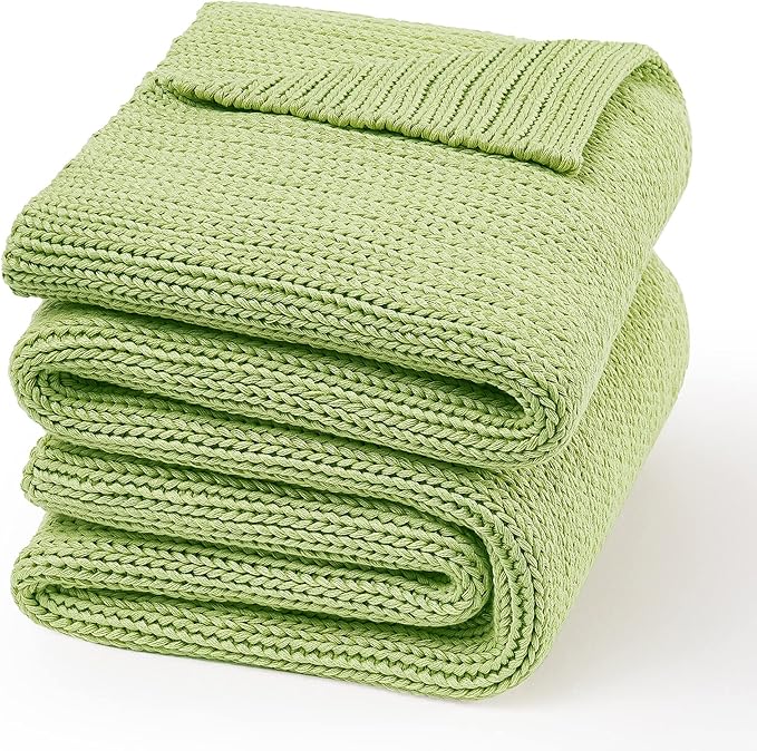 Guohaoi Knitted Weighted Blanket for Adults (Light Green 60"x80" 20lbs) No Beads Cooling Throw Blanket for Hot Sleepers, Home Decor Breathable Chunky Knit Heavy Blanket Use on Queen/King Size Bed
