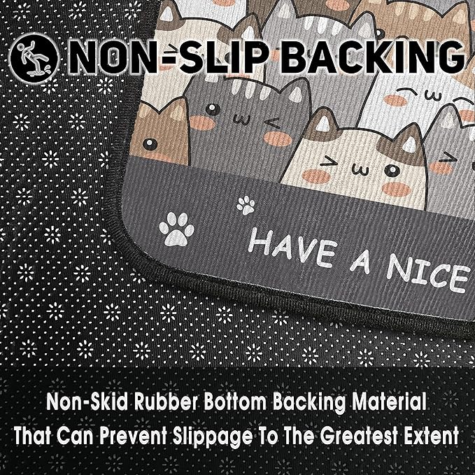 Cat Kitchen Rugs 2 Piece Set for Floor Mat, Non Skid Washable Absorbent Microfiber Cat Kitchen Mat for in Front of Sink for Standing for Home Cats Kitchen Decor 17"X30"+17"X47"