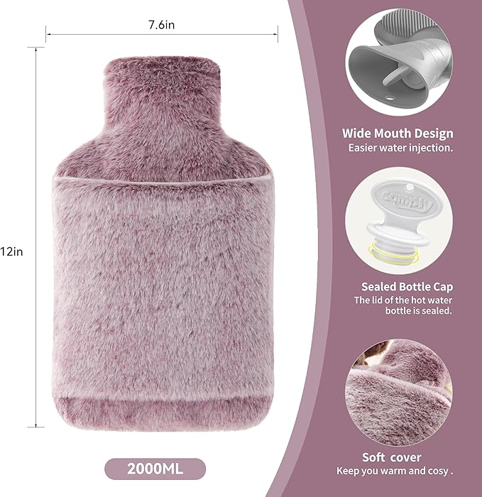 samply Hot Water Bottle with Cover - 2L Hot Water Bag with Hand Pocket, for Hand Feet Warmer, Pink