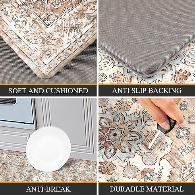 Pauwer Anti Fatigue Kitchen Mat Set of 2 Non Slip Kitchen Mats for Floor Cushioned Kitchen Rugs Comfort Standing Mat Farmhouse Waterproof PVC Foam Kitchen Floor Mat Runner