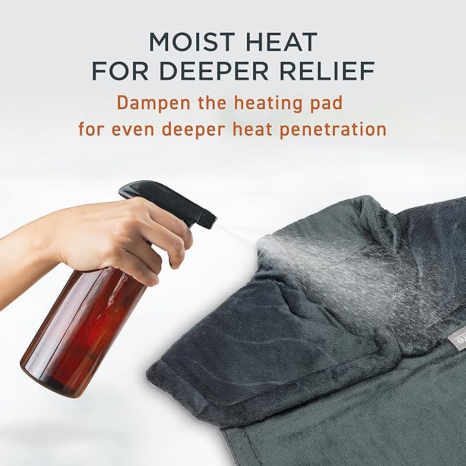 Pure Enrichment PureRelief Pro Far Infrared Back & Neck Heating Pad - Deeper Muscle Relief for Back, Neck, & Shoulder Pain in Athletes, 4 Heat Settings, Dry/Moist Heat, 31.5” x 24” (Iron Gray)