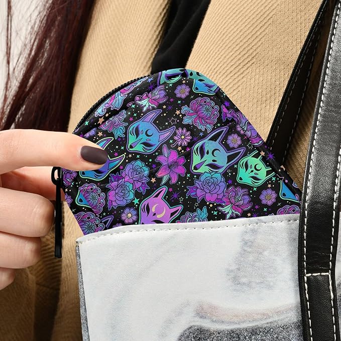 Travel Pill Organizer Bag Weekly Pill Organizer Case Psychedelic Fox Camellia Purple Portable Small Daily Pill Boxes for Vitamin Fish Oils Supplement Holder with Zipper Compact Size