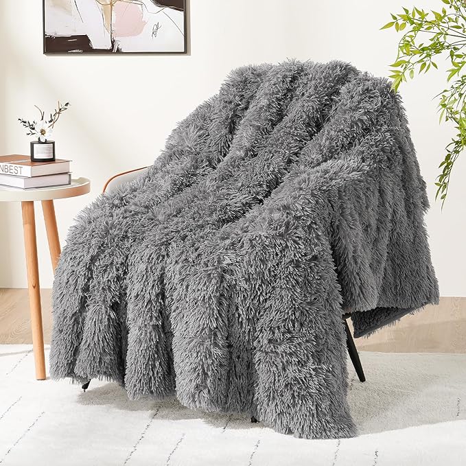 Cottonblue Adults Weighted Blanket 17lbs 60x80 inches for Queen Bed, Faux Fur Sherpa Weighted Blanket for Sofa Couch Bed, Plush Cozy Bed Blanket with Glass Beads for Calm and Relax, Grey