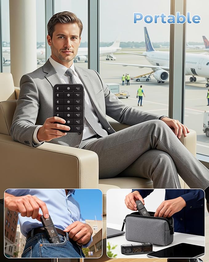 Pill Organizer 3X a Day｜Midnight Black Portable Pill Case｜7-Day Weekly Compartment｜Executive Travel Essential｜BPA-Free Health Companion｜Briefcase Must-Have