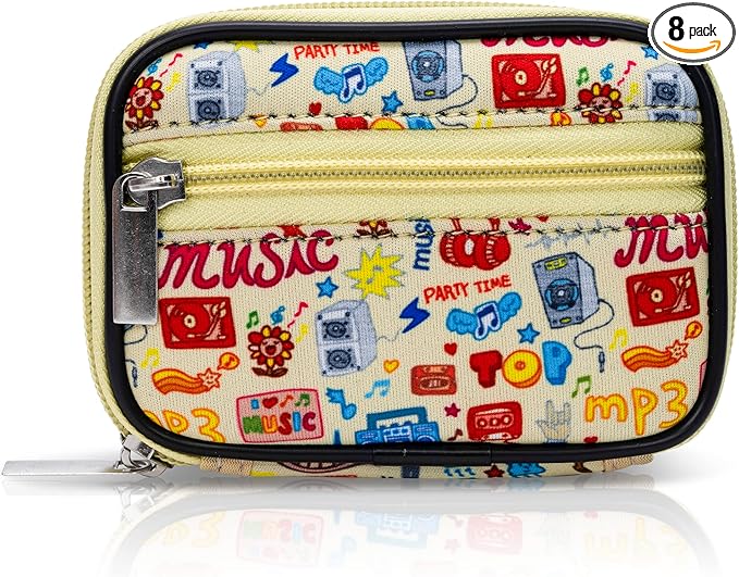 Made Easy Kit Pill Case - Medicine Organizer Box with Removable Seven-Day Vitamin & Supplement – Compact Travel Ready Dispenser in Pouch Holder with Zippered Pocket (Yellow Music Lover)