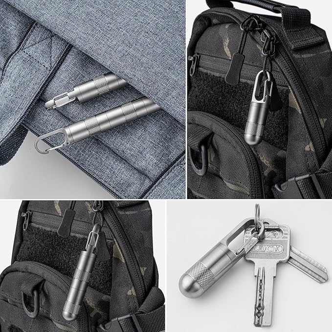 TISUR Small Titanium Pill Case, Keychain Pill Holder Travel Pill Box Container,Portable Pill Organizer Waterproof Metal Case Bottle (Gray Titanium Small - 1.06 inch)