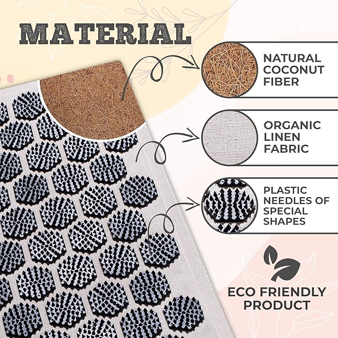 BalanceMate™ Acupressure Mat Set with 6,210 Pressure Points for Pain Relief and Relaxation Kit for Back, Neck, and Sleep – Yoga and Meditation Pillow (Soft Cream)