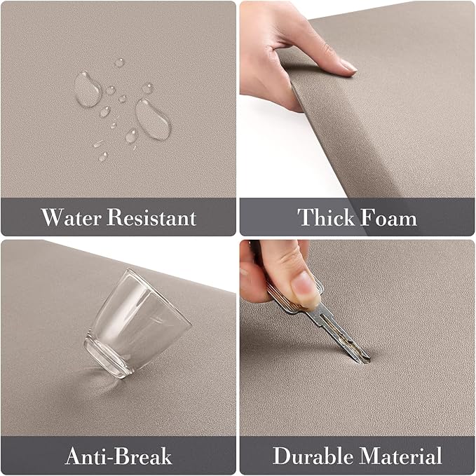 HappyTrends 2 PCS Kitchen Mat Cushioned Anti-Fatigue Floor Mat, Heavy Duty Ergonomic Comfort Foam Standing Mat, Waterproof Non-Slip Kitchen Rugs for Home, Office(17.3"x39"+17.3"x39",Khaki)