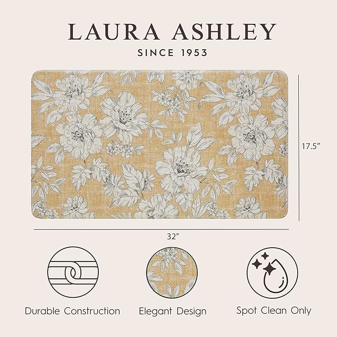 Laura Ashley – Anti-Fatigue Kitchen Mat | Iris Floral Design | Stain, Water & Fade Resistant | Cooking & Standing Relief | Non-Slip Backing | Measures 17.5” x 32”| Tawny Yellow Iris