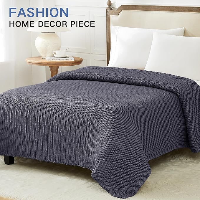 Guohaoi Knitted Weighted Blanket for Adults (Dark Grey 48"x72" 12lbs) No Beads Cooling Throw Blanket for Hot Sleepers, Home Decor Breathable Chunky Knit Heavy Blanket Use on Full Size Bed