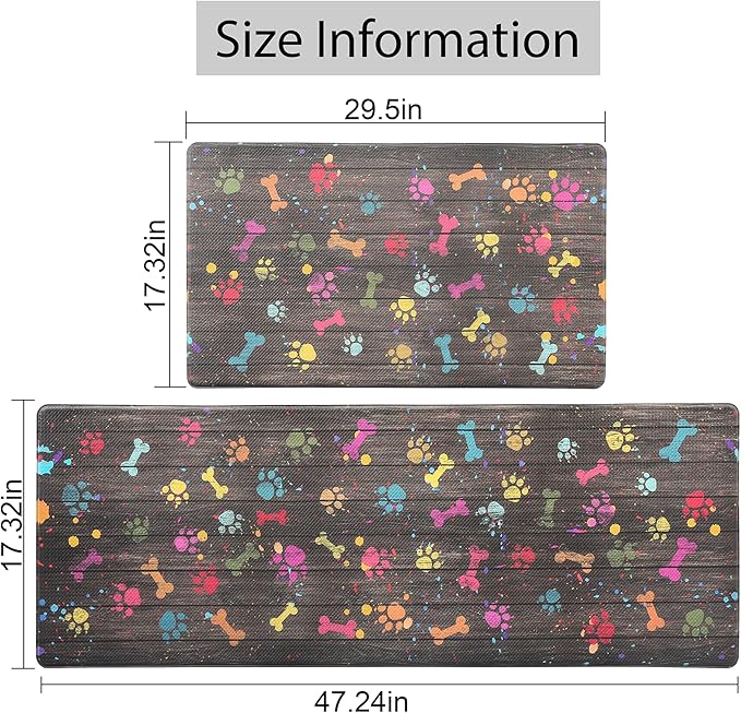 Farmhouse Kitchen Mats Cushioned Anti Fatigue Mats for Kitchen Floor Waterproof Kitchen Mats and Rugs Ergonomic Comfort Standing Mat for Kitchen, Laundry Room, Colorful Dog Paw and Bone(Chocolate)