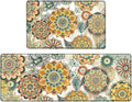 Boho Yellow Floral Kitchen Rugs Mats for Floor 2 Piece Memory Foam Padded Kitchen Mats Anti Fatigue Non Slip Cushioned Comfort Standing Mat, 17.3x28+17.3x47 Inch