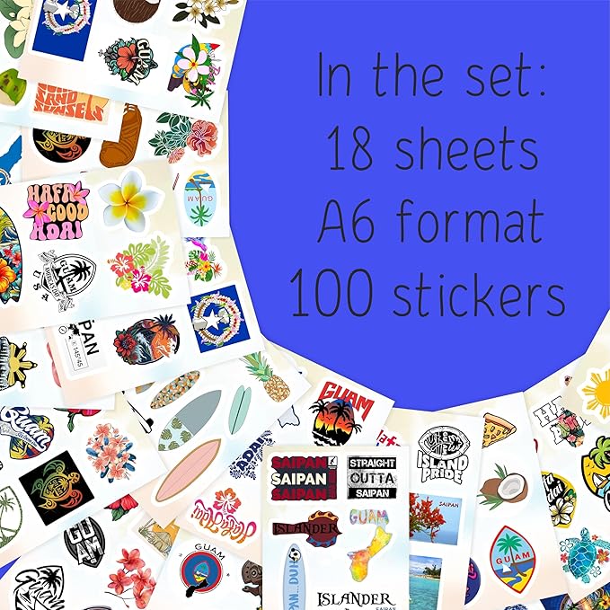 BulbaCraft 100Pcs Guam Stickers and Saipan Stickers for Water Bottle and Laptop - Saipan Party Supplies & Decorations, Waterproof Vinyl Decals, Gifts for Women & Men