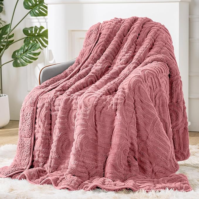 Sherpa Fleece Adult Weighted Blanket Great for Sleep, 15 lbs Dual Sided Soft Fuzzy Heavy Blankets for Couch Bed Sofa, Cozy Warm Arched Jacquard Throw for Winter (Apricot Pink, 48" x 72", 15 Pounds)