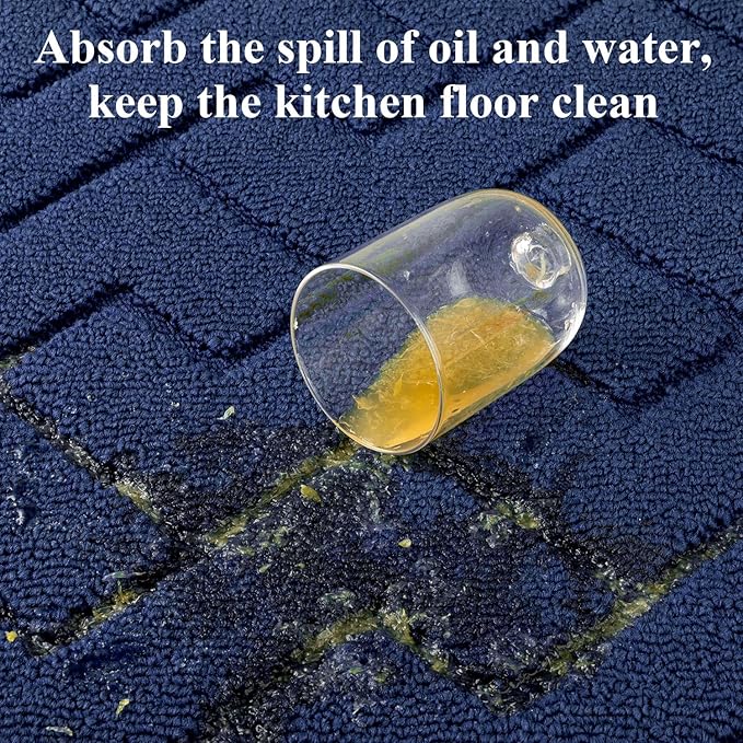 hicorfe Kitchen Rugs and Mats Sets,2 Pieces Super Absorbent Polypropylene Non-Slip Rug,Soft Comfort Floor Mat,Washable for Kitchen,Hallway,Office,Sink,Laundry(20" x 32"+24" x 71",Navy Blue)