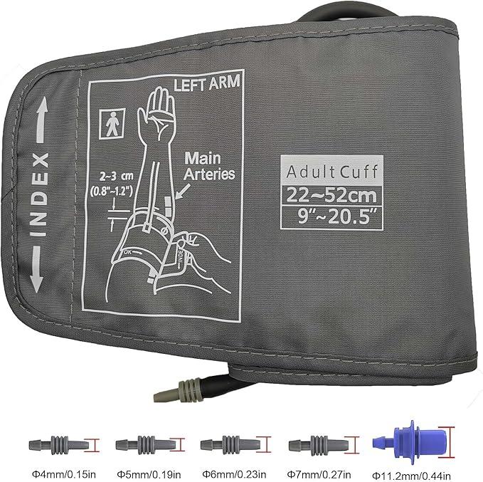 Extra Large Cuff Compatible with Omron 9"-20.5" Inches (22-52CM) XL Blood Pressure Adult ARM BP Replacement Cuff for Big ARM, Grey (Extra Large+ 5 Connectors)