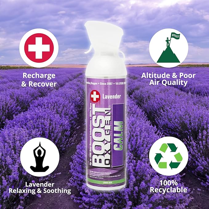 Boost Oxygen Large Calm Lavender Aroma 10L Canister | Respiratory Support for Aerobic Recovery, Altitude, Performance & Health (6 Pack)