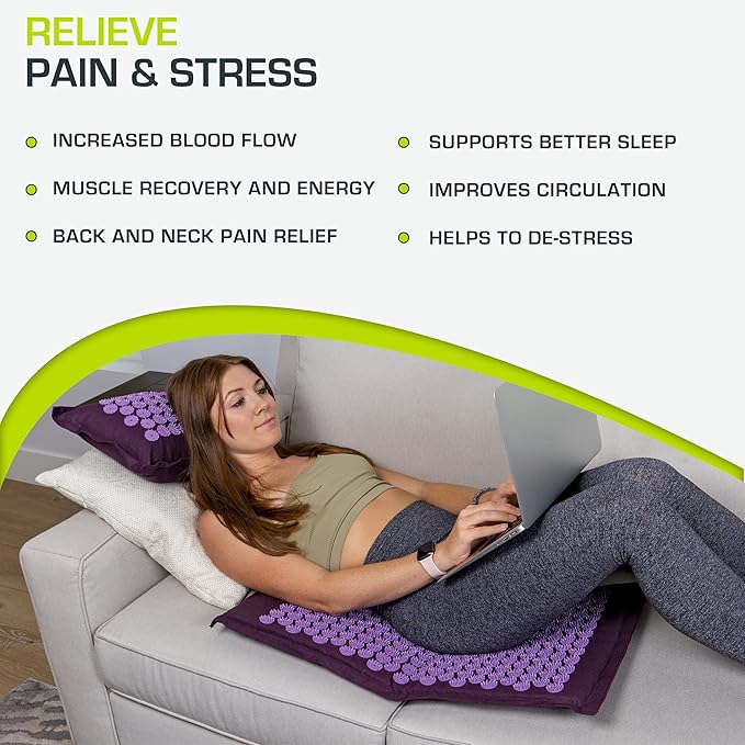 ProsourceFit Ki Acupressure Mat and Pillow Set with 100% Natural Linen for Back/Neck Pain Relief and Muscle Relaxation