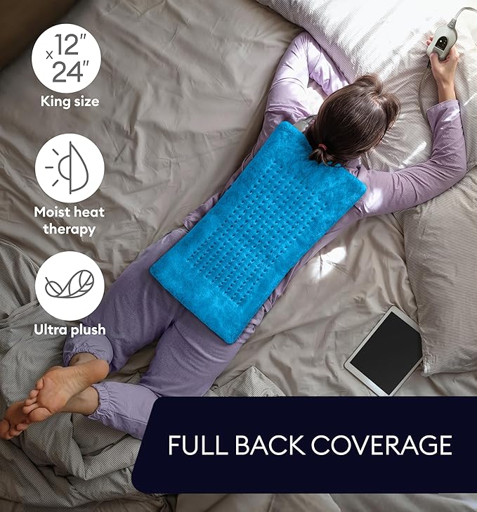GENIANI Electric Heating Pad for Back Pain & Cramps Relief, Electric Throw, Auto Shut Off, Machine Washable, Moist Heat Pad for Neck & Shoulder - Valentines Day Gifts for Her (12×24", Aqua Blue)