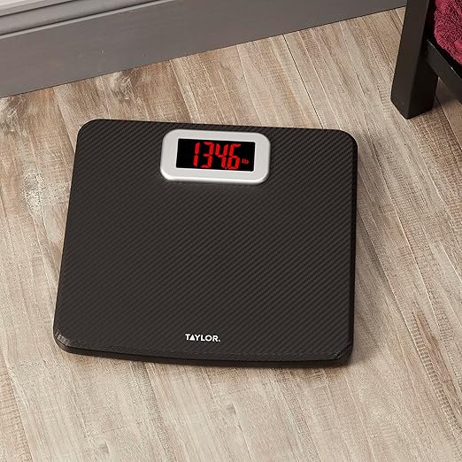 Taylor Digital Bathroom Scale, Body Weight Scale 400 LB Capacity, Carbon Fiber Anti-Slip Mat, 11.8 x 11.8 Inch Platform, Black