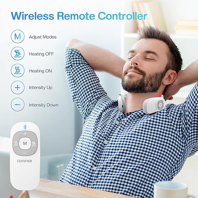 COMFIER Portable Heated Neck Massager, EMS Intelligent Electric Neck Massager with Heat and 3D Electrode Pads for Women Men