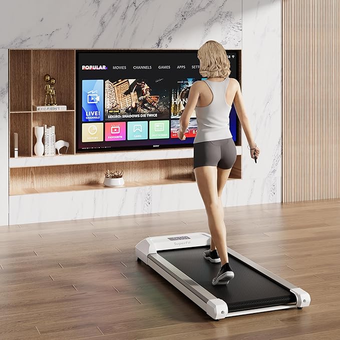 GYMAX Walking Pad, 2.25HP Under Desk Treadmill with LED Display, Remote Control & 7-Layer Belt, Compact Portable Jogging Running Machine for Home Office Small Space