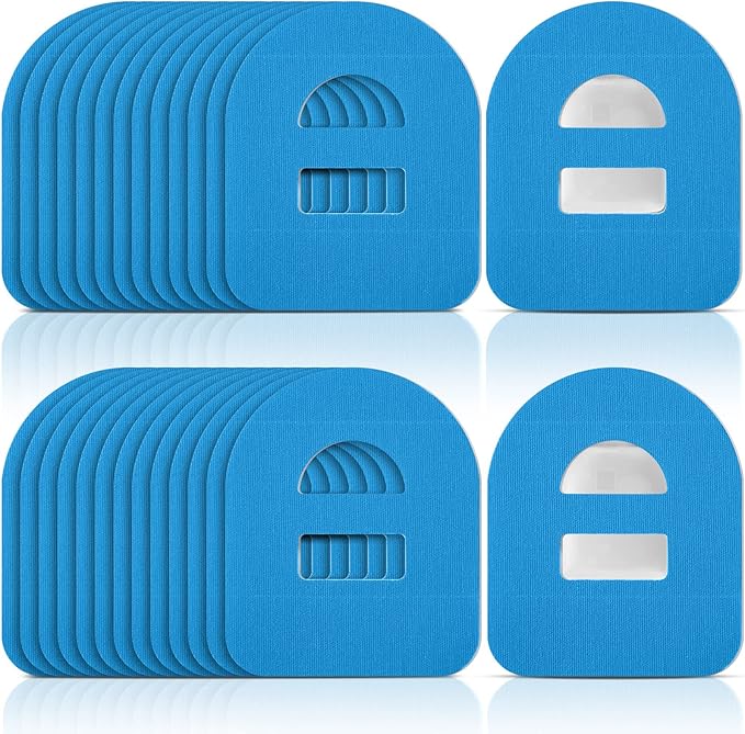Nuanchu 50 Pieces 5 Adhesive Patches Compatible with Omnipod Waterproof & Sweatproof Pre-Cut Medical Tape Diabetic Sensor Covers Continuous Glucose Monitor Protection(Blue)