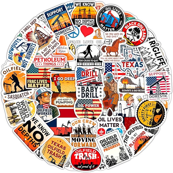 100Pcs Oilfield Stickers for Hardhats, Water Bottle - Oilfield Gifts for Oil Field Worker - Oil Field Party Decorations - Gift for Women & Men