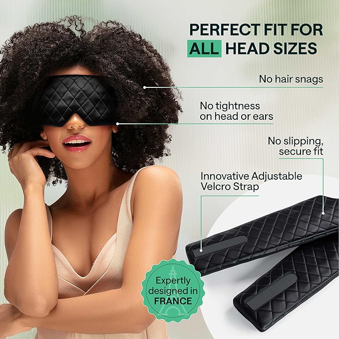 100% Mulberry Silk Sleep Mask – Total Blackout Eye Mask for Sleeping, Adjustable No-Snag Velcro Strap, Lightweight & Gentle on Skin & Hair, Travel-Ready – Designed in France