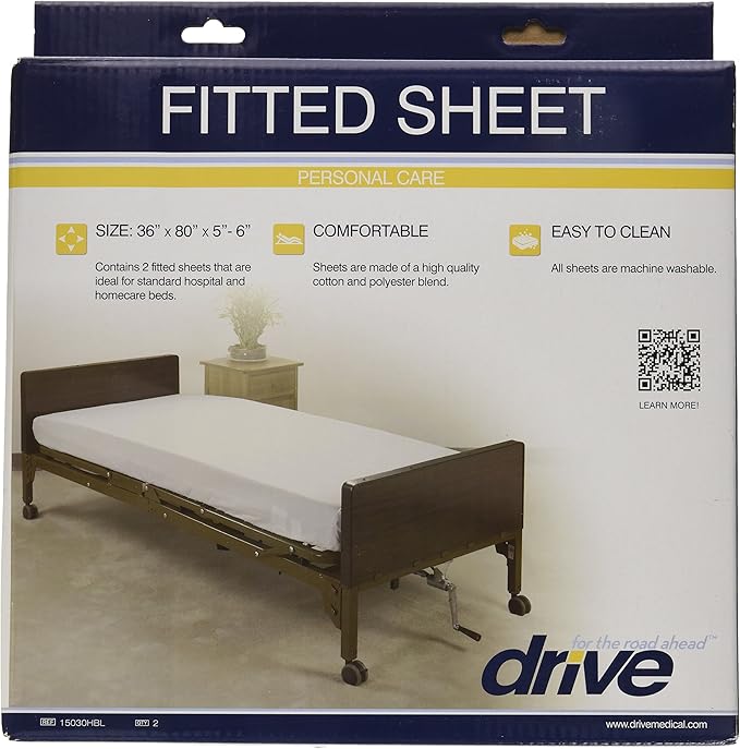 Drive Medical 15030HBL Hospital Bed Sheet Set, White (Pack of 2)