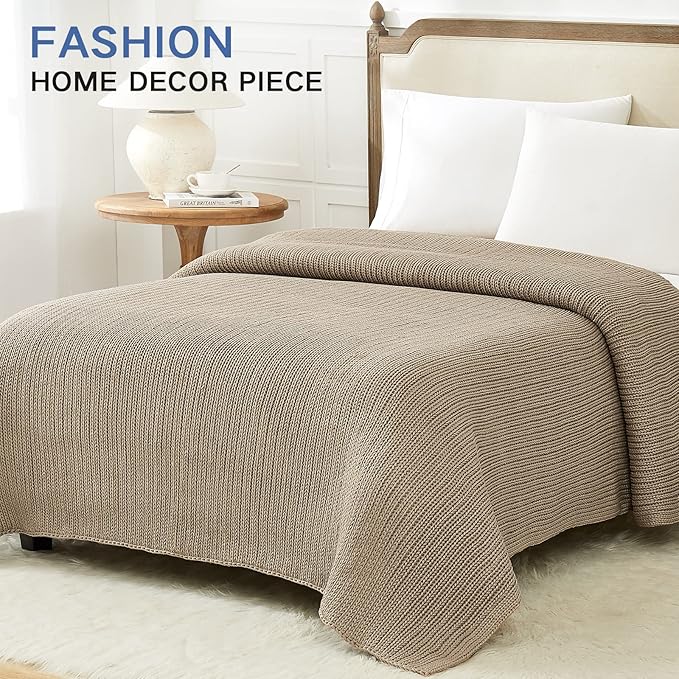 Guohaoi Knitted Weighted Blanket for Adults (Beige 60"x80" 25lbs) No Beads Cooling Throw Blanket for Hot Sleepers, Home Decor Breathable Chunky Knit Heavy Blanket Use on Queen/King Size Bed
