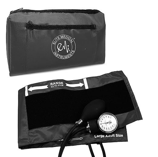 EMI Aneroid Sphygmomanometer Manual Blood Pressure Large Adult Cuff (Large Adult - Black)