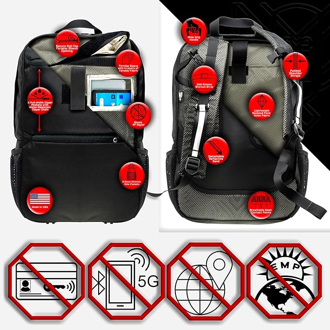 Xtreme Sight Line ~ Xecutive Transport Faraday Backpack/Small LITE Faraday Bag Combo ~ Shoulder Strap Included ~ Tracking/Hacking Defense ~ Stone