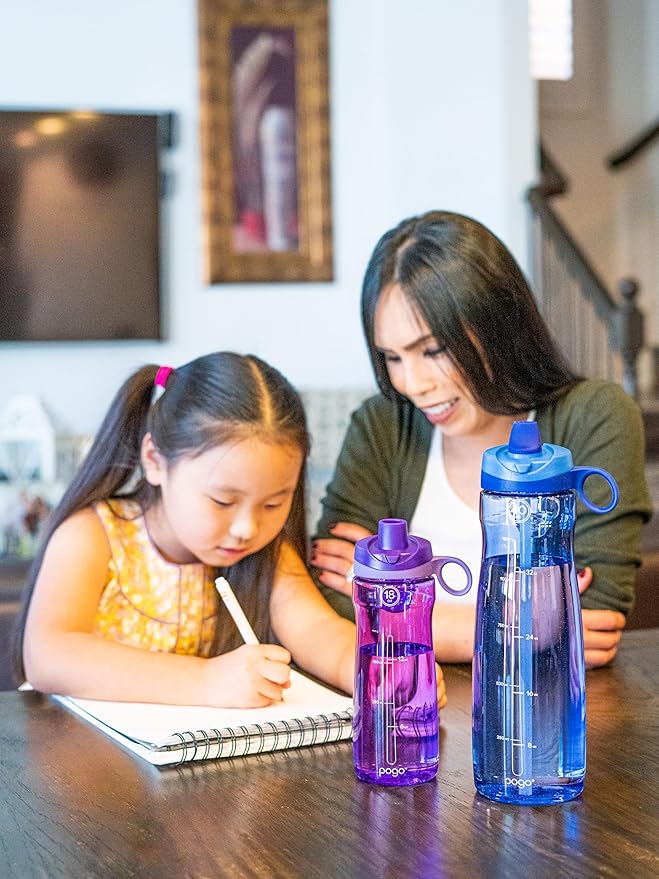 Pogo Plastic Water Bottle with Straw Lid and Carry Handle, Reusable, BPA Free, Dishwasher Safe, Perfect for Travel, School, Outdoors, and Gym | 32oz, 40oz