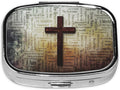 Blessed Pill Box-2 Compartment Small Pill Case Square Organizer Case with Mirror Portable Metal Medicine Box Travel Container for Pocket & Purse Women Men(Jesus Cross)
