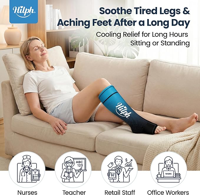Hilph Full Calf & Foot Ice Pack Wrap for Running Recovery, Extended Leg Foot Cold Compression Therapy Sock Sleeve for Shin Splints Pain Relief, Reduce Swelling, Muscle Recovery After Exercise