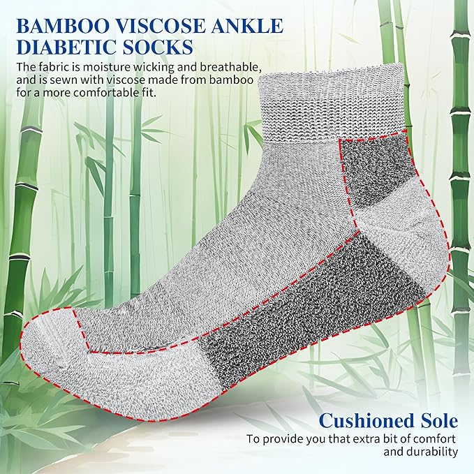 Diabetic Socks for Men,6 Pairs Ankle Mens Diabetic Socks,Diabetic Neuropathy Socks for Men Size 9-11/10-13/13-15.
