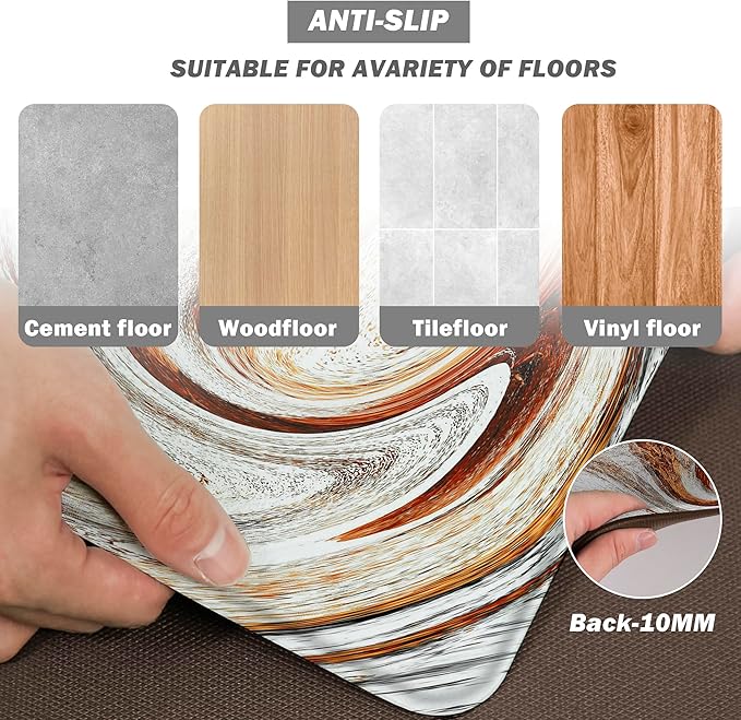 Kitchen Mats for Floor Anti Fatigue Floor Marble Cushioned Memory Foam Non Slip PVC Leather Padded Comfort Standing Rugs Set of 2, 17.3x28+17.3x59 Inch, 0.4 Inch Thick