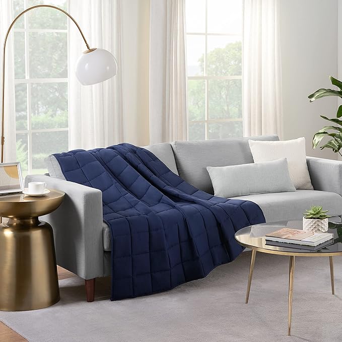 SERTA Zen Rest Wrinkle Resistant Adult Heavy Weighted Throw Blanket Filled with Glass Beads, 10 lbs (48 in x 72 in), Navy